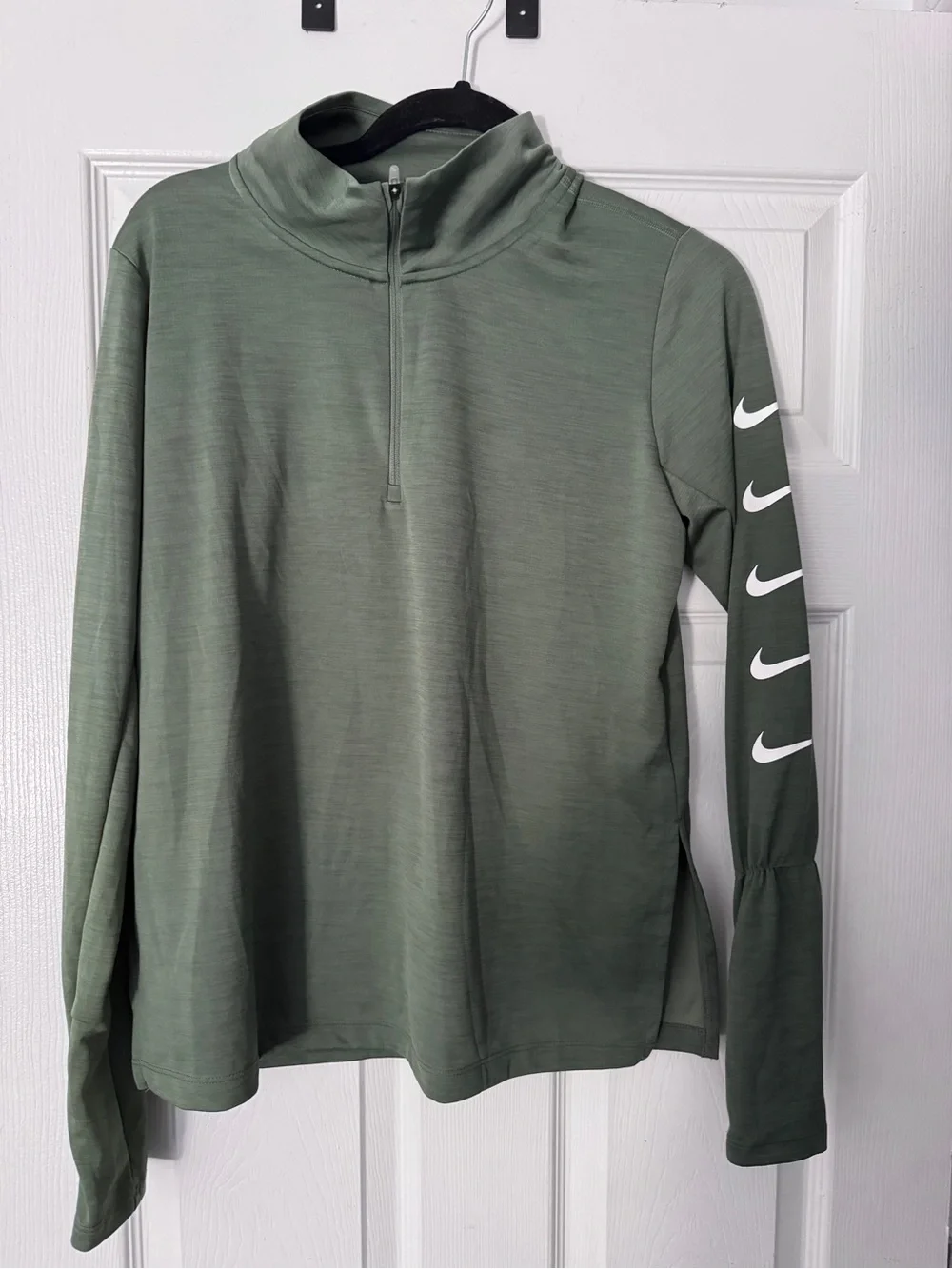 Nike Olive Green Quarter-Zip Pullover with Sleeve Swooshes